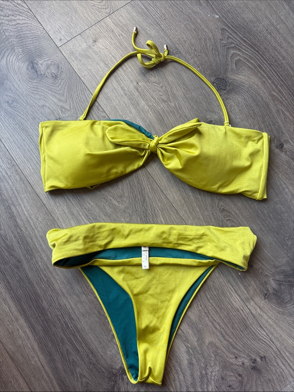 Women’s Yellow Bandeau Bikini Set with Knot Detail